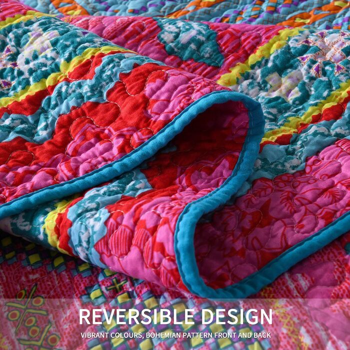 Qucover Boho Bedspread 220x240cm Duvet Cover for Double Bed Quilted Blanket with 2 Pillows Indian Style Boho-3 220x240cm+50x75cm x2
