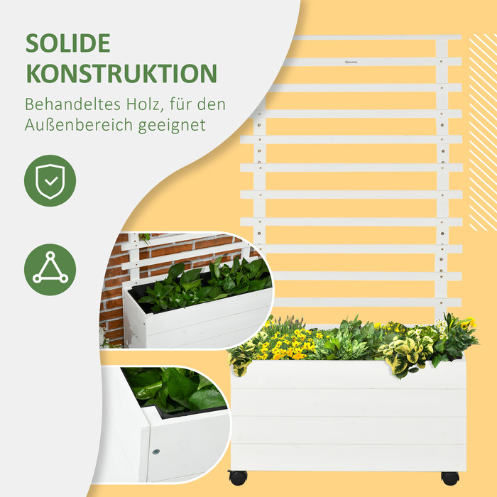 Парник Outsunny з шпалером для рослин, квітник на колесах, підняте грядка для ліан, натуральне дерево, білий колір, 76 x 30 x 155 см, для саду