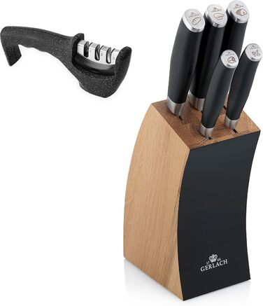 Набір кухонних ножів Gerlach Deco Black з точильним каменем (5 шт.) в блоці з бука та нержавіючої сталі