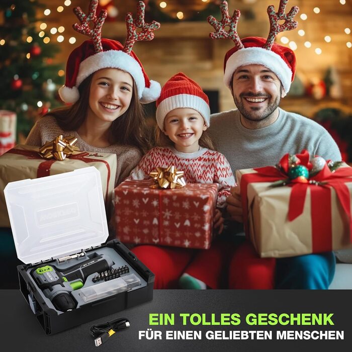 WORKPRO 8V Акумуляторний дриль-шуруповерт, комплект з кейсом, 2000 mAh, 10 мм патрон, 12 Н·м, LED, 21 шт. аксесуарів, для ремонту та DIY, сірий & зелений