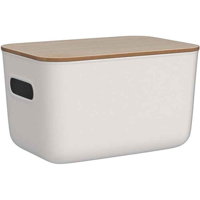 Kerhouze 2 PCS Storage Box with Bamboo Lid White Storage Plastic Box for Organization Stackable Storage Boxes with Handle for Kitchen Bathroom 38.4 * 27 * 15.2cm, 13L (2PACK 6.5L)