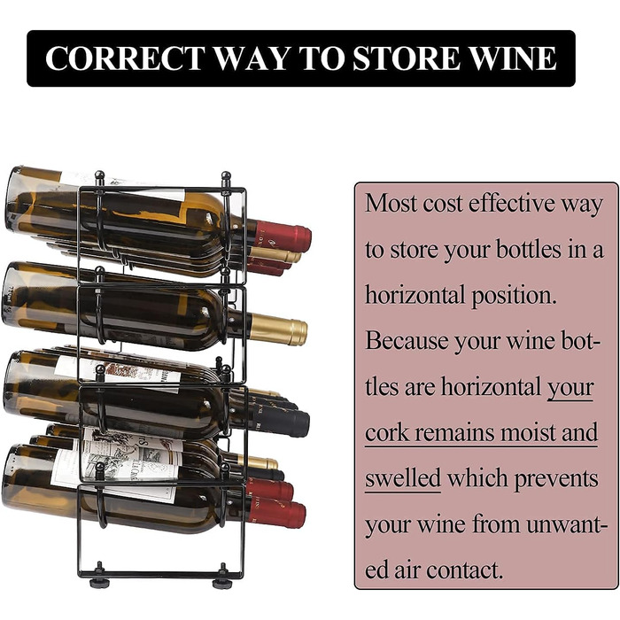 4-Tier Stackable Wine Rack, 3-in-1 Bottle Rack for 16 Bottles, Can Be Used Separately or Stacked Metal Wine Bottle Rack, Freestanding Wine Storage Rack for Cabinet Pantry (Black)