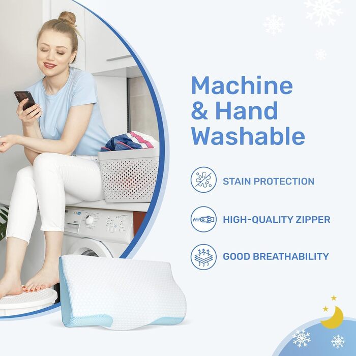 Ортопедична подушка для шиї та голови Derila з memory foam. Підходить для сну на боці, спині та животі. Оригінальна, з охолоджуючим чохлом, розмір King (60x34 см).