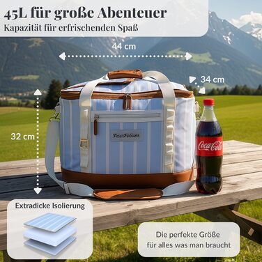 Велика сумка-холодильник 45L XXL блакитна для пікніка, пляжу, авто, кемпінгу, відпочинку на природі