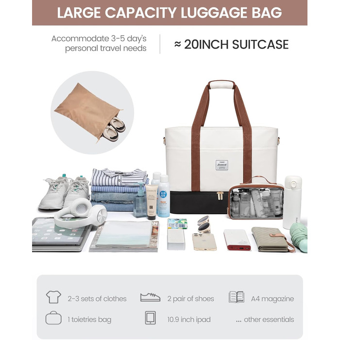 Сумка-рюкзак LOVEVOOK для жінок, 42L: водонепроникна дорожня сумка-мішок з відділенням для взуття, ідеальна для подорожей, спортзалу, пологів та Ryanair