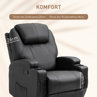 HOMCOM Electric Massage Chair, 165° Reclining, 5 Massage Modes, Footrest, Remote Control, Recliner, Faux Leather, Black, 84x92x109cm | Aosom