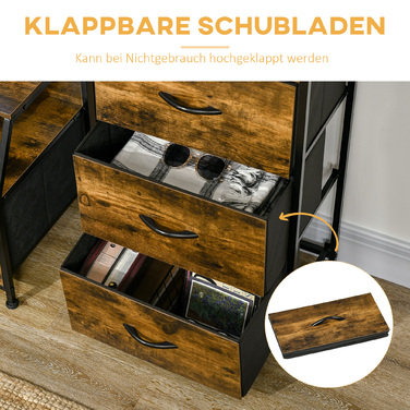 HOMCOM Fabric Chest of Drawers Storage Cabinet with 3 Drawers, Shelf Storage Dresser with Steel Frame Closet for Bedroom, Living Room Rustic Brown | Aosom