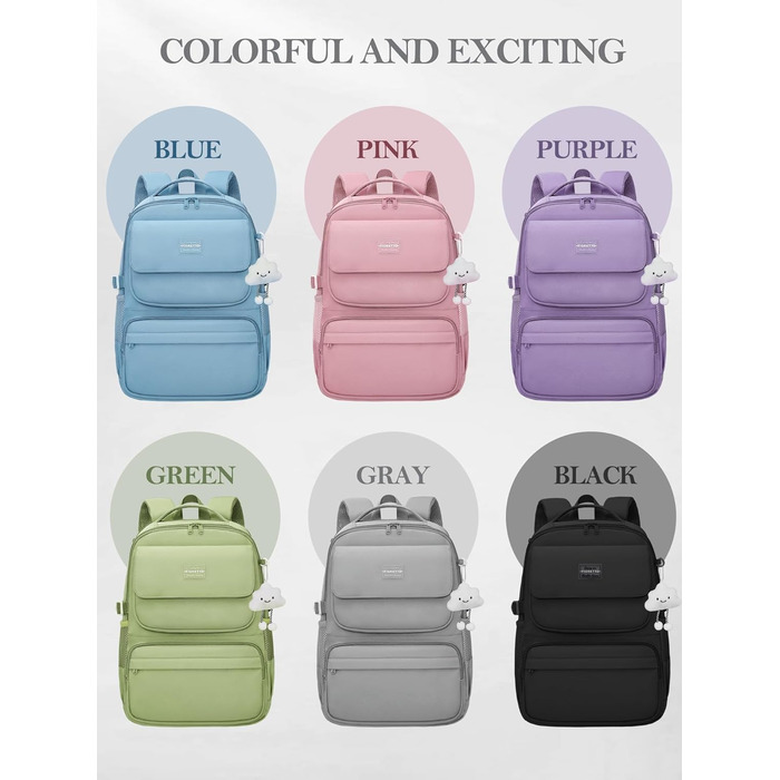 Шкільний рюкзак FIORETTO для підлітків та жінок: водонепроникний, легкий, 25L, з відділенням для ноутбука 15,6' (сірий)