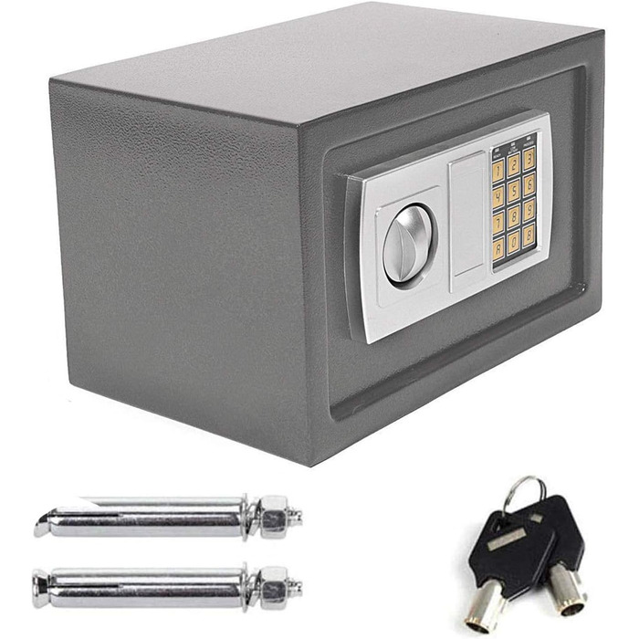 Сейф Tresor з подвійним ригелем, сталевий, з електронним замком та 2 ключами (8.5L, сірий)