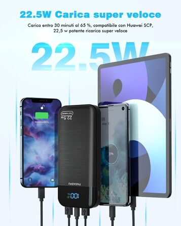 Power Bank PAIDASHU 27000mAh з LED дисплеєм та швидкою зарядкою 22.5W/PD20W, 3 виходи, 2 входи, USB-C, для смартфонів