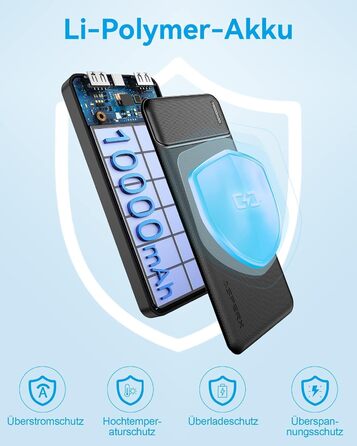 Power Bank AsperX 10000mAh (2 шт.) з USB-C, 4 порти, чорний+білий, для iPhone, iPad, Huawei, Tablet