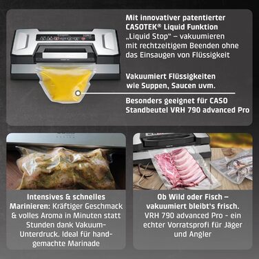 CASO Vakuumierer VRH 790 advanced Pro: Професійний вакуумний пакувальник з висувною камерою, 10 фольгованих пакетів
