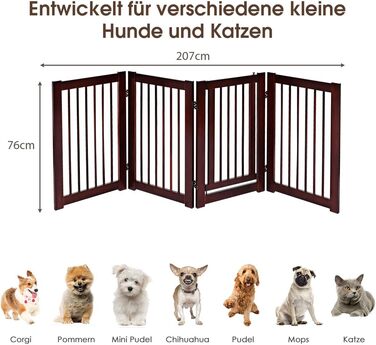 Захисний бар'єр для собак COSTWAY 76 см, 4 панелі, дерев'яний з хвірткою, для дому, дитячий, складний, коричневий