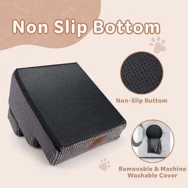 Sytopia Dog Stairs 40 cm high, 3 steps, Dog stairs for bed, sofa for small dogs, pet stairs washable, foam stairs, for injured older dogs (34cm height, Grey) (3 steps dog stairs (H:34CM), Foam (High-Density Memory) and Maize Velvet)