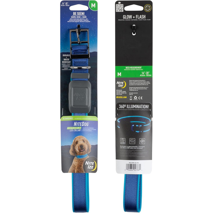 LED-нашийник для собак Nite Ize NiteDog – світлодіодний нашийник з металевою застібкою, водонепроникний, для нічних прогулянок, синій, розмір Medium