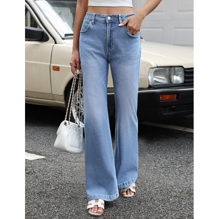 Джинси жіночі Schlaghose з високою талією, Bootcut, еластичні, світло-блакитні, розмір XL