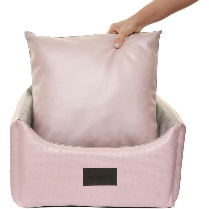 Автоматичне сидіння для собак 2в1 | Універсальний автосидіння для собак та котів | З штучної шкіри та плюшу, 48 x 48 см (Рожевий)