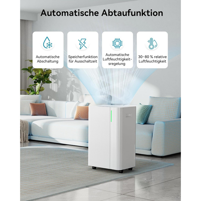 EUHOMY 20L Електричний Відбійник Повітря для Квартири/Будинку, для Підвалу 150м³/50м², Тихий та Економний, з Автоматичним Відтаненням, Шлангом, Фільтром, Таймером, 20л/день