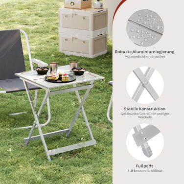Складний алюмінієвий стіл WOLTU для кемпінгу, саду, балкону - 50.5x59.5x47 см (срібний)