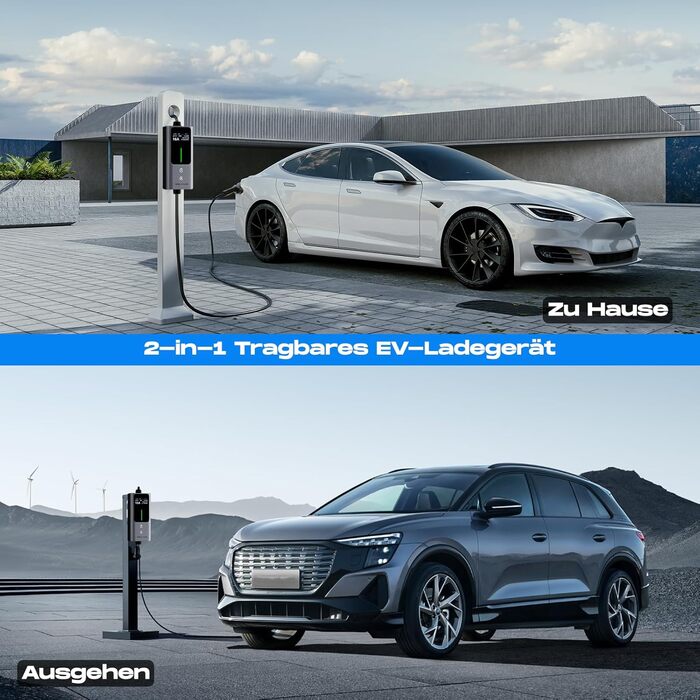 Мобільна зарядка для електромобіля 11 кВт, кабель CEE 16A - Type 2, регульована сила струму, програмування часу заряду, IEC 62196-2
