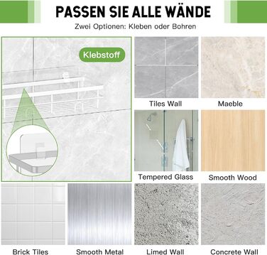 Поличка для душу Uamector без свердління - 2 шт. (білий, нержавіюча сталь)