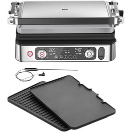 Електрогриль Braun MultiGrill 9 Pro CG 9160 з двома незалежними термостатами, 3 режимами приготування, антипригарними знімними пластинами, вбудованим термощупом, 2200 Вт, чорний/нержавійка