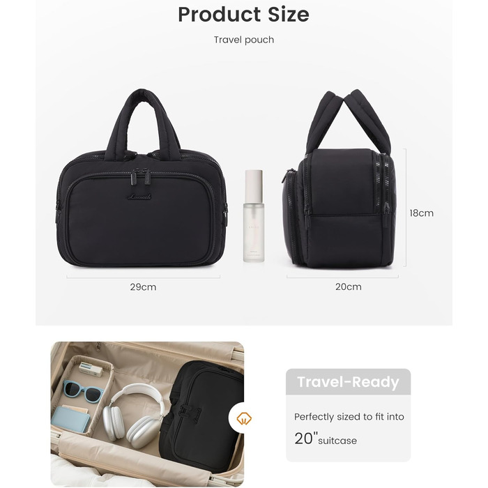 Сумка для косметики OVEVOOK для жінок, велика, вагова, широка, водонепроникна косметичка з відділенням для мокрого, сумочка для макіяжу з ручкою для подорожей, чорна (L)