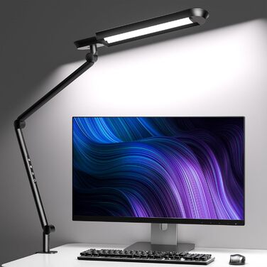 LED лампа настільна з кліпсою, 18W, 1100 люменів, регульована, для офісу та дому, без відблисків, захист очей, білий (чорний)