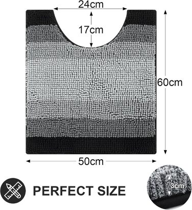 Килимок для ванної кімнати Homaxy з м'якого велюру, неслизький, швидковисихаючий, 40x60 см / 50x60 см (U-подібний), чорний