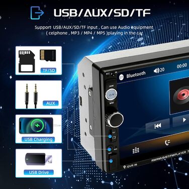 Podofo 2DIN автомагнітола з Bluetooth, 7