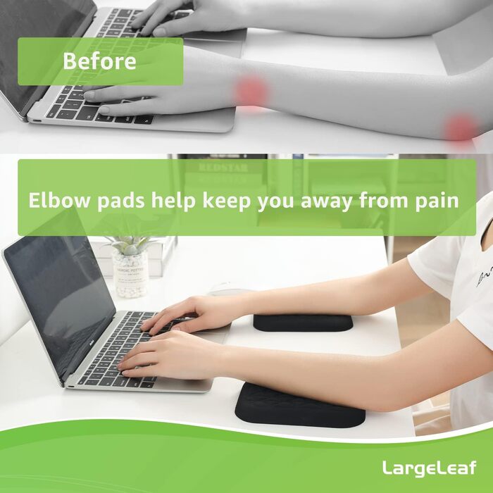 Підставка для зап'ястя та ліктя Ergonomische LargeLeaf для столу з Memory Foam, чорна (20*4 см, 16*11 см)