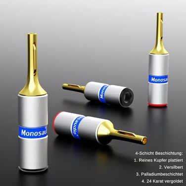 Комплект бананових роз'ємів Monosaudio B806 (8 шт.), позолочені затискачі для акустичних кабелів, домашнього кінотеатру та AV-ресиверів