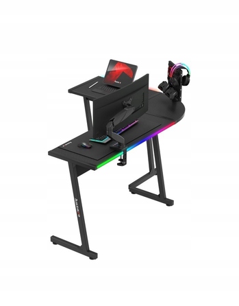 Ігровий кутовий стіл Huzaro Hero 6.0, чорний, RGB LED, регульовані ніжки