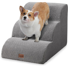 Сходинки для собак 3 сходинки, антиковзкі, сірого кольору. Підходять для маленьких собак, знімний та миючий чохол, 41 см заввишки