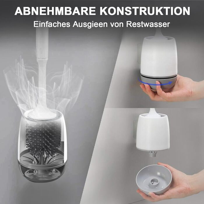 Силіконова щітка для унітазу Klobürste з тримачем, монтаж на стіну/підлогою, швидковисихаючий набір для ванної кімнати – білий (сірий та білий)