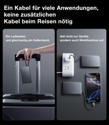 Портативний зарядний пристрій TORRAS Slim Powerbank 10000mAh з кабелем USB-C, 22.5W PD3.0, для iPhone, Samsung, AirPods, білий