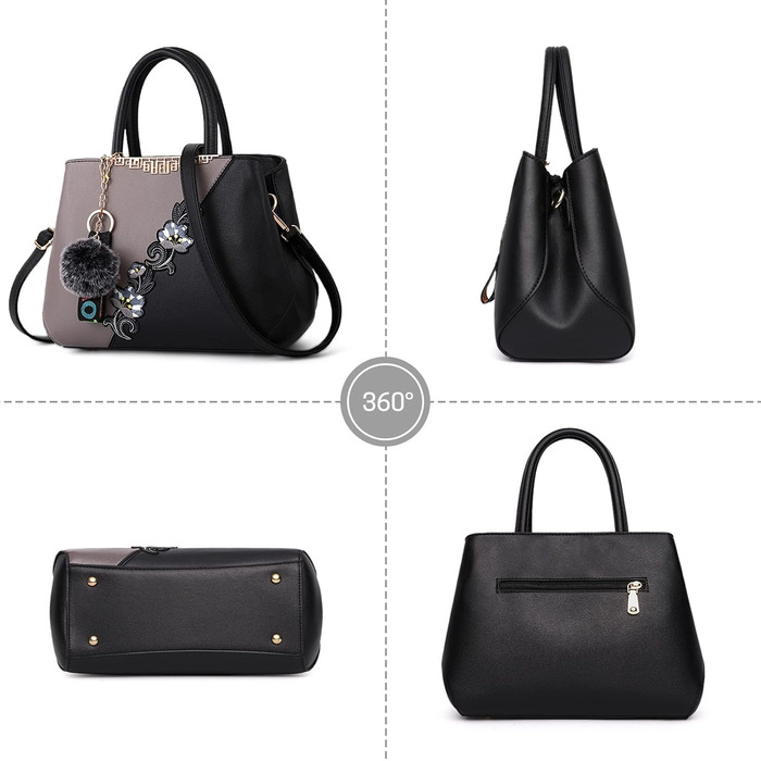 Сумка жіноча DIRRONA велика – сумка через плече та шопер з квітковою вишивкою та помпонами, ідеальна для роботи, відпочинку, подорожей, офісу, вечірок та весіль, колір сірий