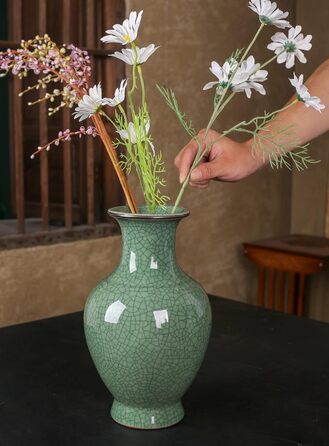 Керамічна ваза ручної роботи, велика, зелена/антична, для вітальні, каміна, декору столу, букетів, пампас, зелена