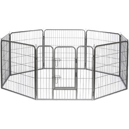 Lionto Загін для цуценят та дрібних тварин з міцного металу, 80x80 см, розширюваний загін для цуценят у квартиру, огорожа для собак у сад, з дверцятами з замком, стійкий до погодних умов, 8 елементів (розмір 3: Ш 77 см / В 100 см)