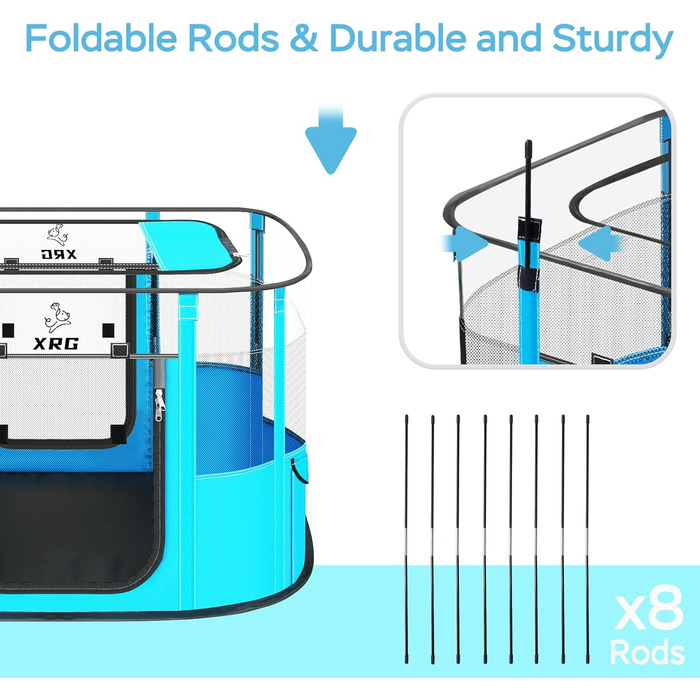 Летячий вольєр для собак, котів та кроликів, розмір M, 80x50x55 см (Синій). З водонепроникним дном, складаний, з дихаючої сітки.