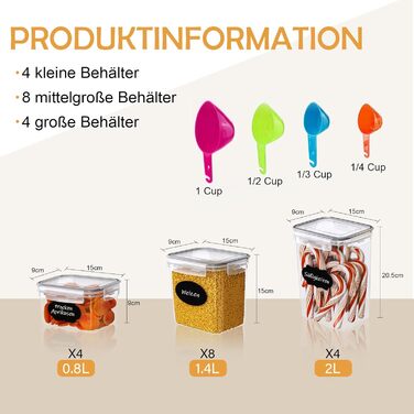 Контейнери для зберігання Caliyo з кришкою, герметичні, набір 16 шт. для продуктів харчування, BPA-Free