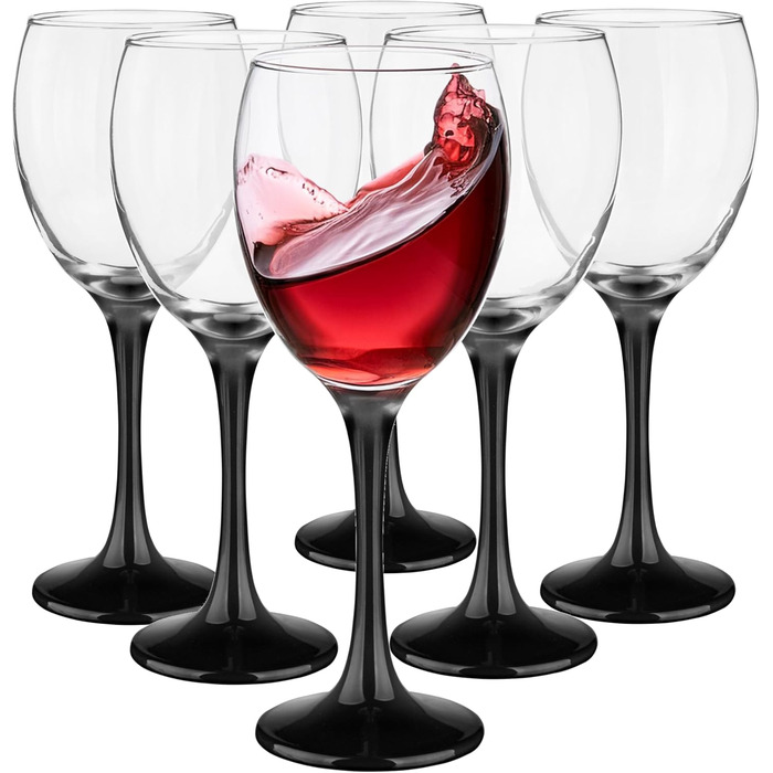 Набір келихів KROSNO Glasmark 1992: 6 шт., 300 мл, для вина, десерту, коктейлів, води. Чорний стілець, безпечні для миття в посудомийній машині