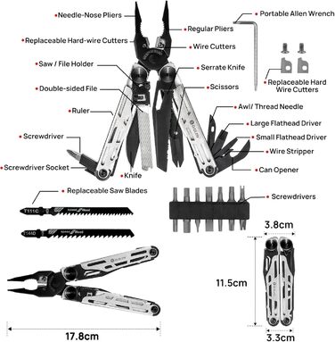 Gift for Men, BIBURY Multitools, Outdoor Multi Tool Folding Pliers with Improved Scissors and Screwdriver, Stainless Steel Multitools with Nylon Pouch, Christmas Gifts for Dad
