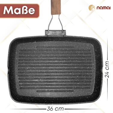Гриль-сковорода NAMAI 36x24 см, антипригарна, алюмінієва, для газу, без індукції, для посудомийки, вироблено в Італії, чорна