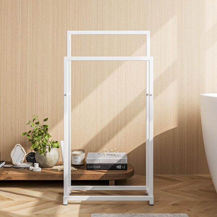 Підставка для рушників, тримач для рушників, стійка для рушників на 3 рейки, для ванної кімнати, сталева, 2 яруси (білий)