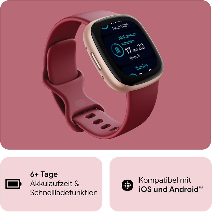 Смарт-годинник Fitbit Versa 4 – фітнес-трекер з GPS, телефоном, 6 днів роботи від акумулятора, 40+ режимів тренувань, сумісний з Android/iOS, рожевий пісок / алюміній, колір мідно-рожевий