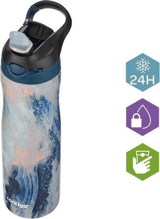 Contigo Ashland Chill Autospout Water Bottle with Straw, Stainless Steel Water Bottle, Leak-Proof, Insulated Bottle for Sports, Cycling, Hiking, 590 ml, (Cloudburst)