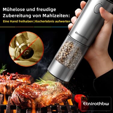 Електричний набір для солі та перцю з нержавіючої сталі, 2 шт., автоматичний, перезаряджається, 5 ступенів помелу, 95 мл, LED-підсвічування, Type-C, база для зберігання