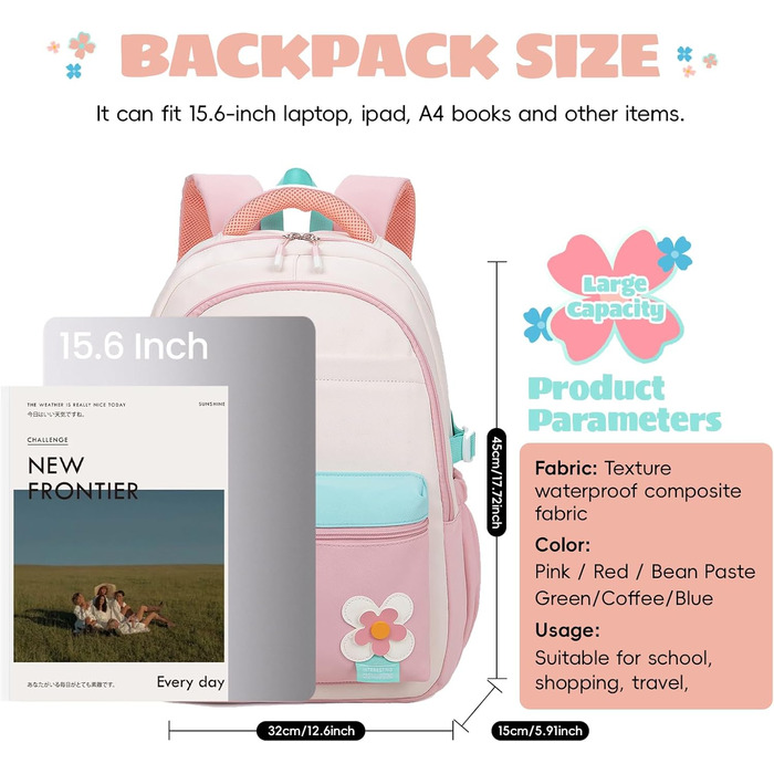 Шкільний рюкзак для дівчинки-підлітка 2025, рюкзак для школи/гімназії, водонепроникний, для ноутбука 15.6