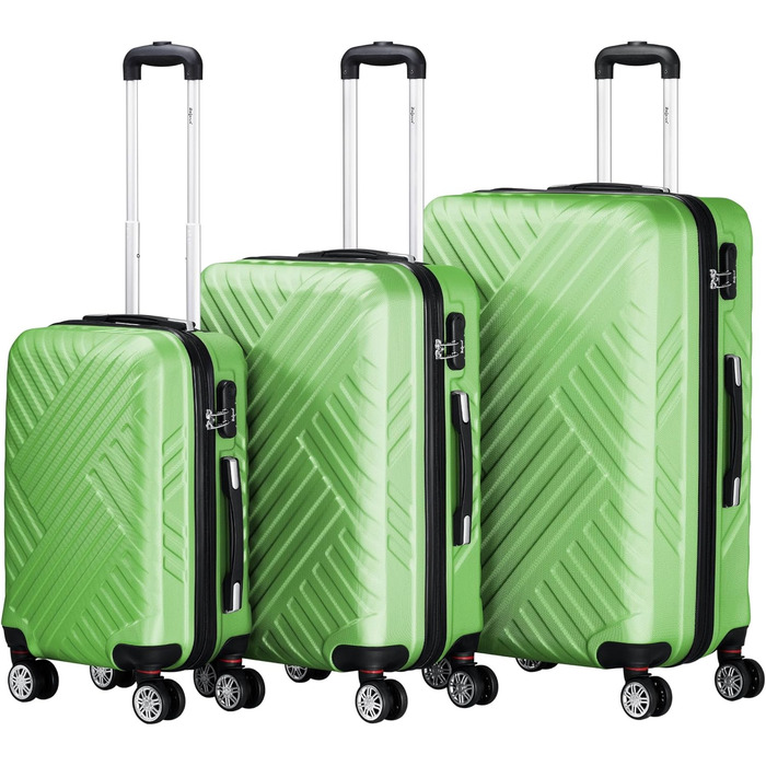Набір валіз Zelsius 3 шт., Чорний | ABS валізи з кодовим замком, подвійними колесами та внутрішнім роздільником | Ручна поклажа, набір валіз з жорсткою оболонкою 3 шт., Trolley, велика валіза, Luggage Set (Зелений)